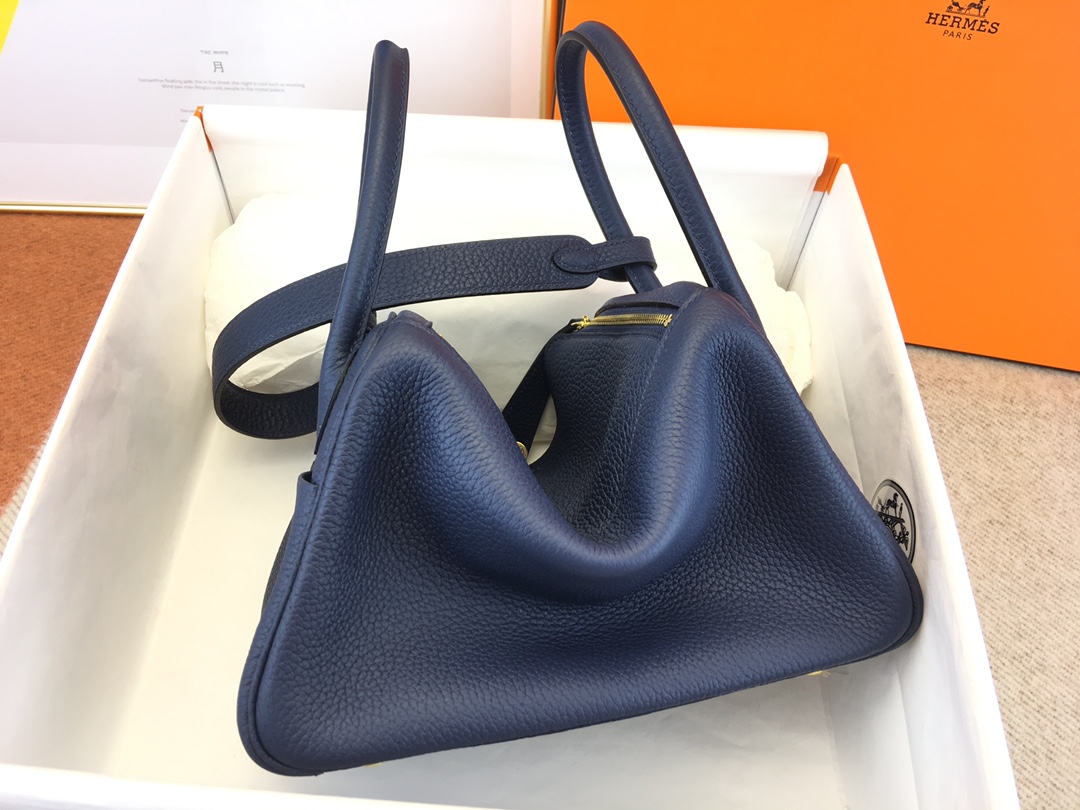 Hermes Lindy 30cm Handbag Shoulder Bag In Blue Nuit Clemence Leather